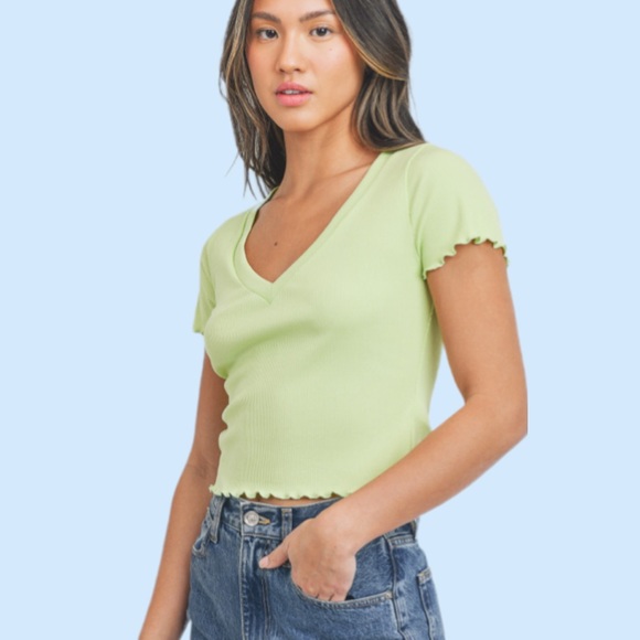 Cherish Tops - ❌DONATED❌Cherish Lime Green Lettuce Hem Ribbed Crop Top